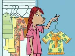 ugly girl choosing clothes to wear at work