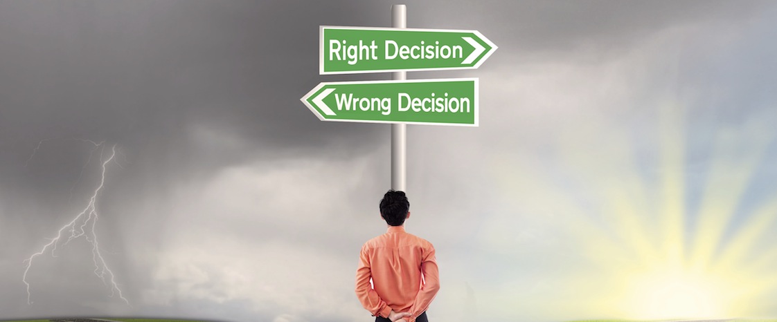 Businessman choosing right or wrong decision