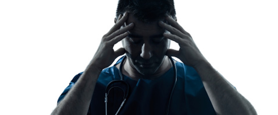 doctor man tired headache silhouette portrait