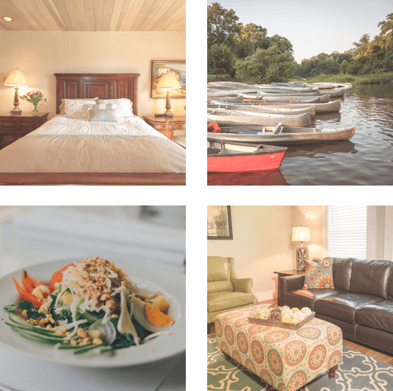 Malibu Vista Bed, The Ranch Canoes, plate of food, the right step decor